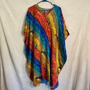 Winlar Vintage Caftan Kaftan Rainbow Bird Print Maxi MuMu Dress